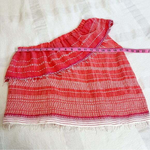 Lemlem Saba One-Shoulder Ruffled Top in Strawberry Pink Red Size S - Picture 8 of 10